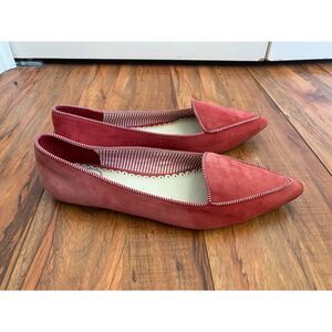 1901 Nordstrom Coral Suede Pointed Toe Flats Scalloped Trim Striped 7M